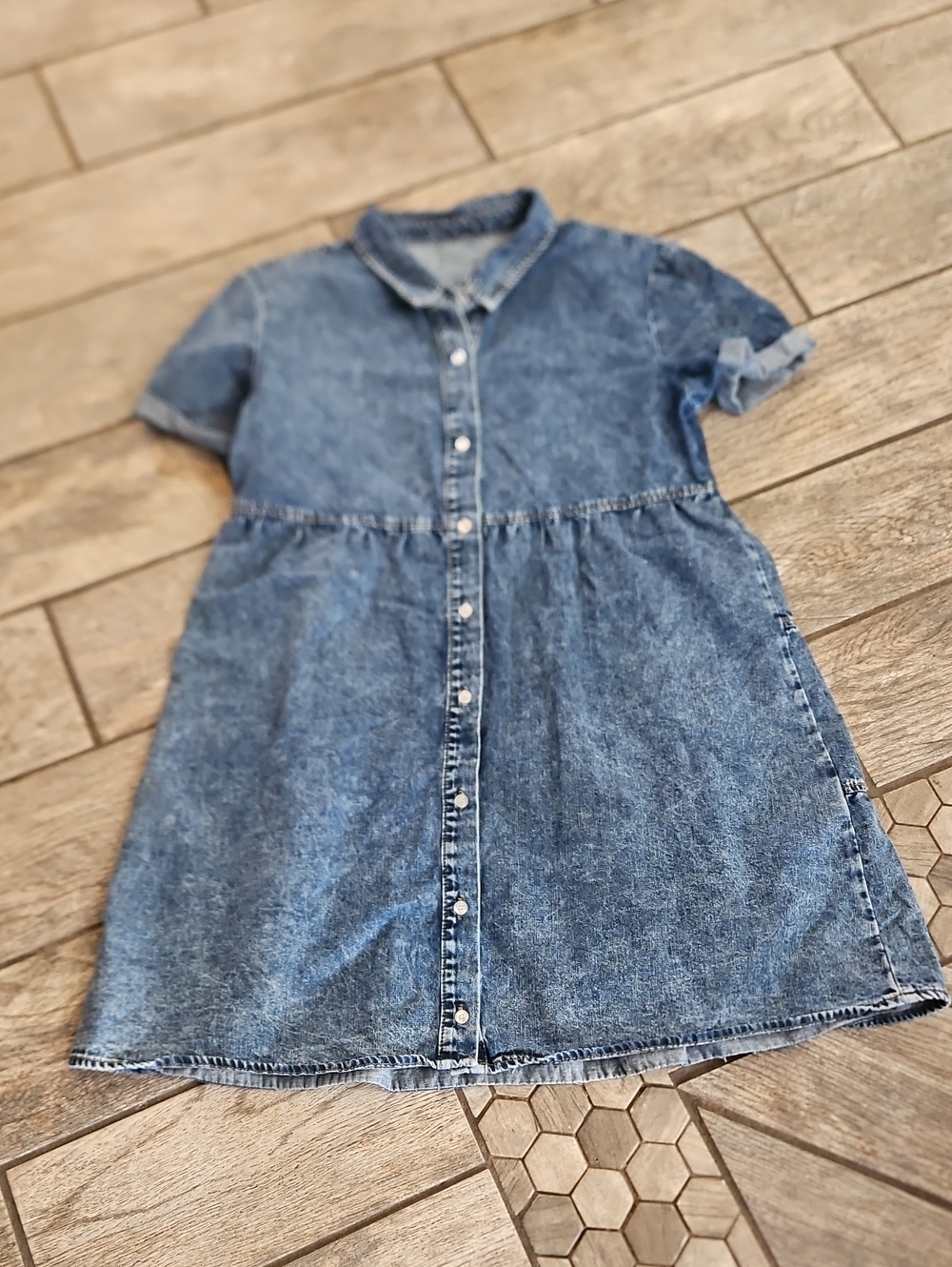 Womens Denim Button-Front Dress - Blue